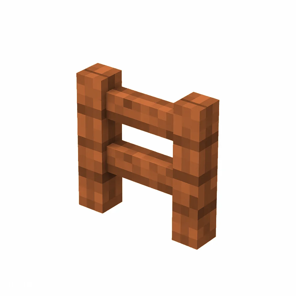 Pixel art illustration of a acacia wooden fence with two posts and rails