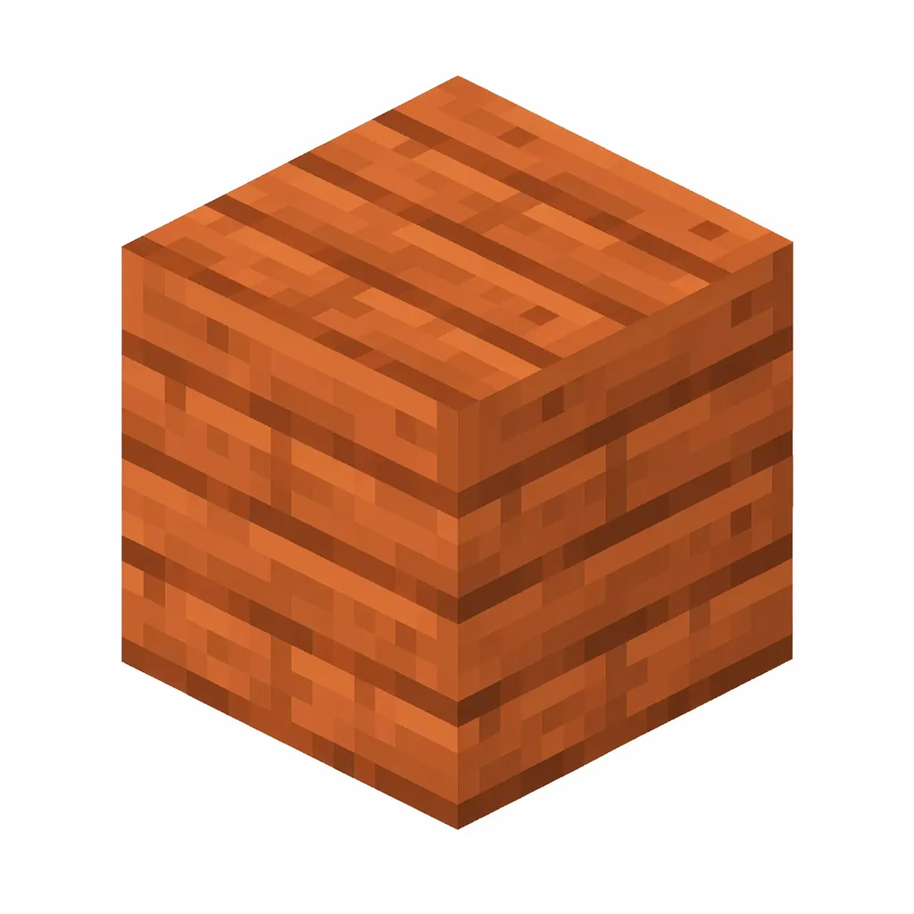 Pixel art illustration of an acacia planks block with orange-toned horizontal boards