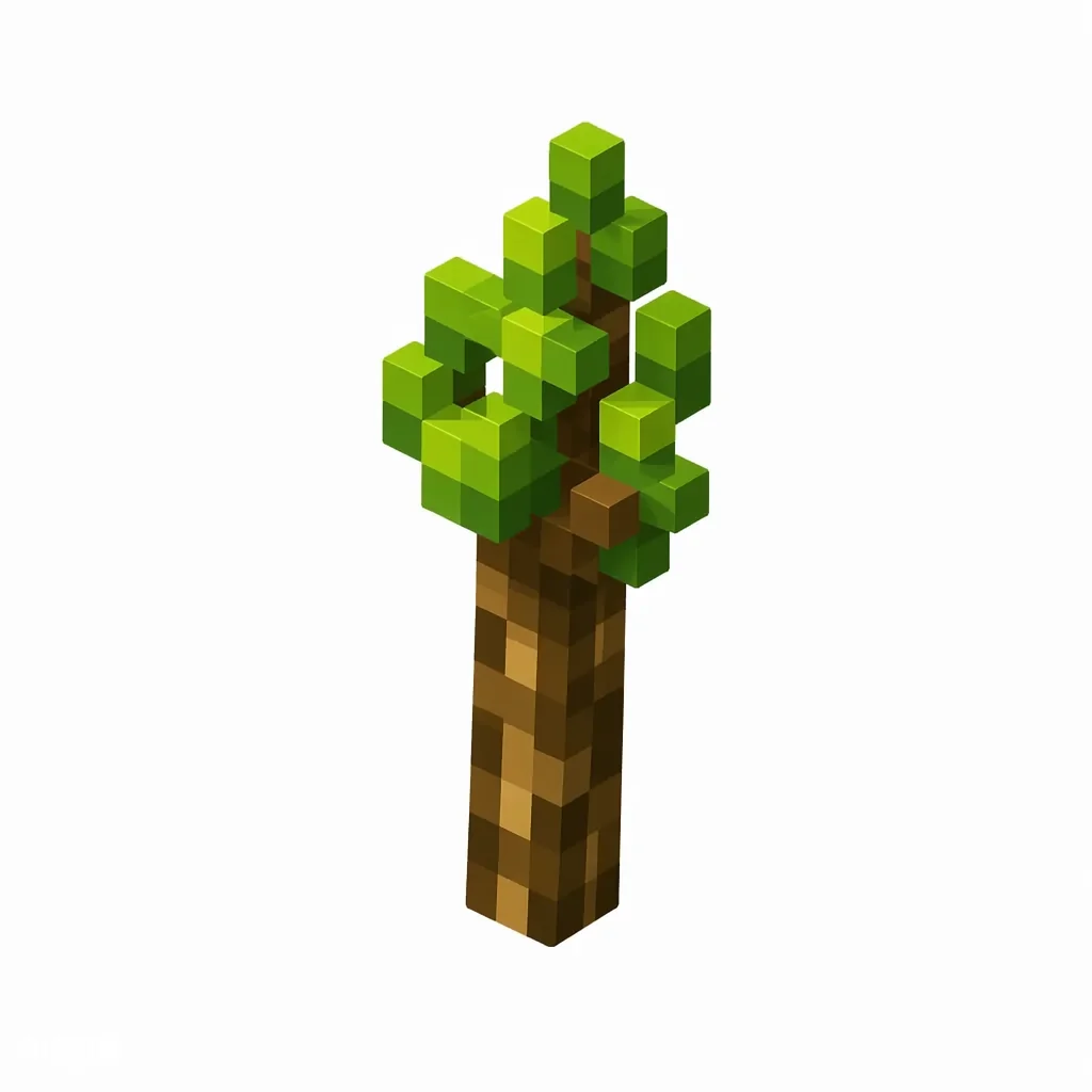 Pixel art illustration of an acacia sapling with a slim trunk and bright green leaves