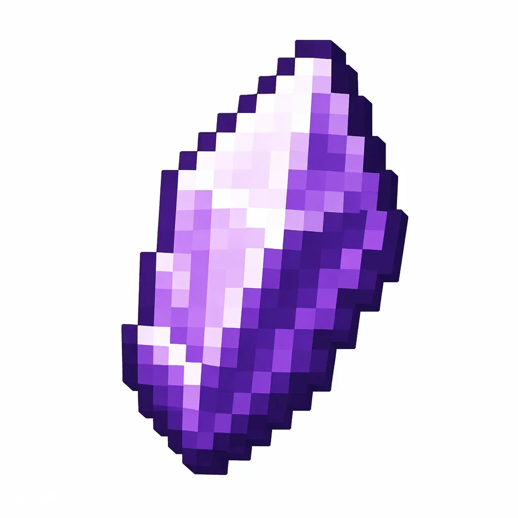 Pixel art illustration of an amethyst shard with violet-purple pointed crystal facets