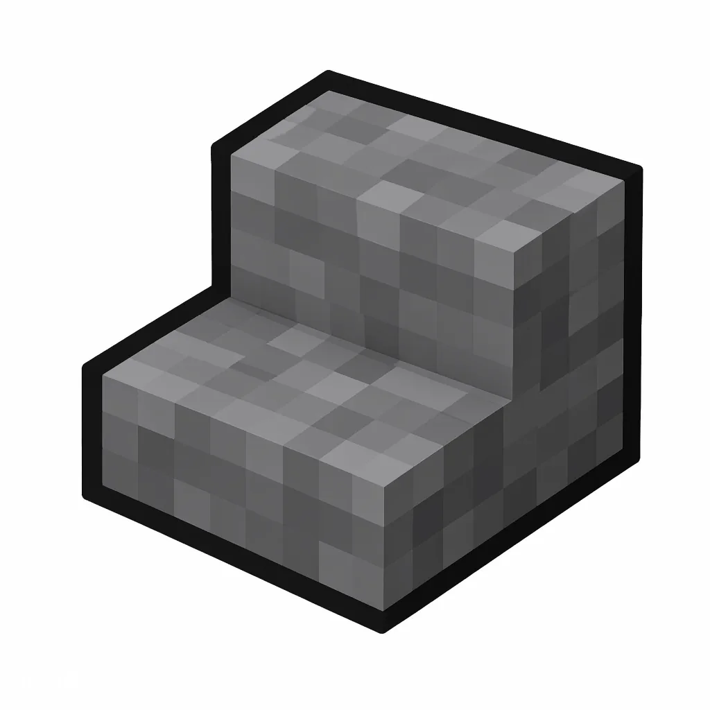 Pixel art illustration of an andesite stairs, an L-shaped staircase block