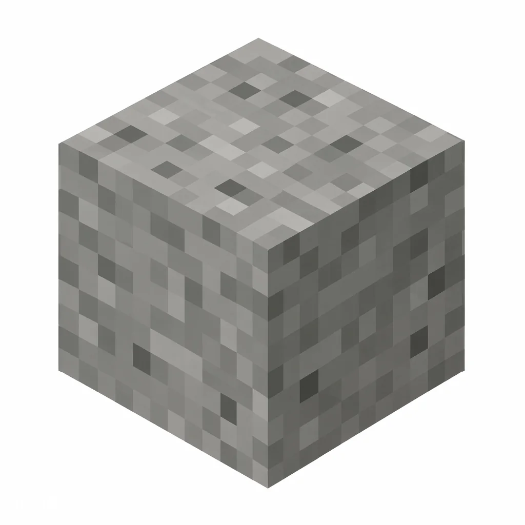 Pixel art illustration of an andesite block with a medium gray speckled texture
