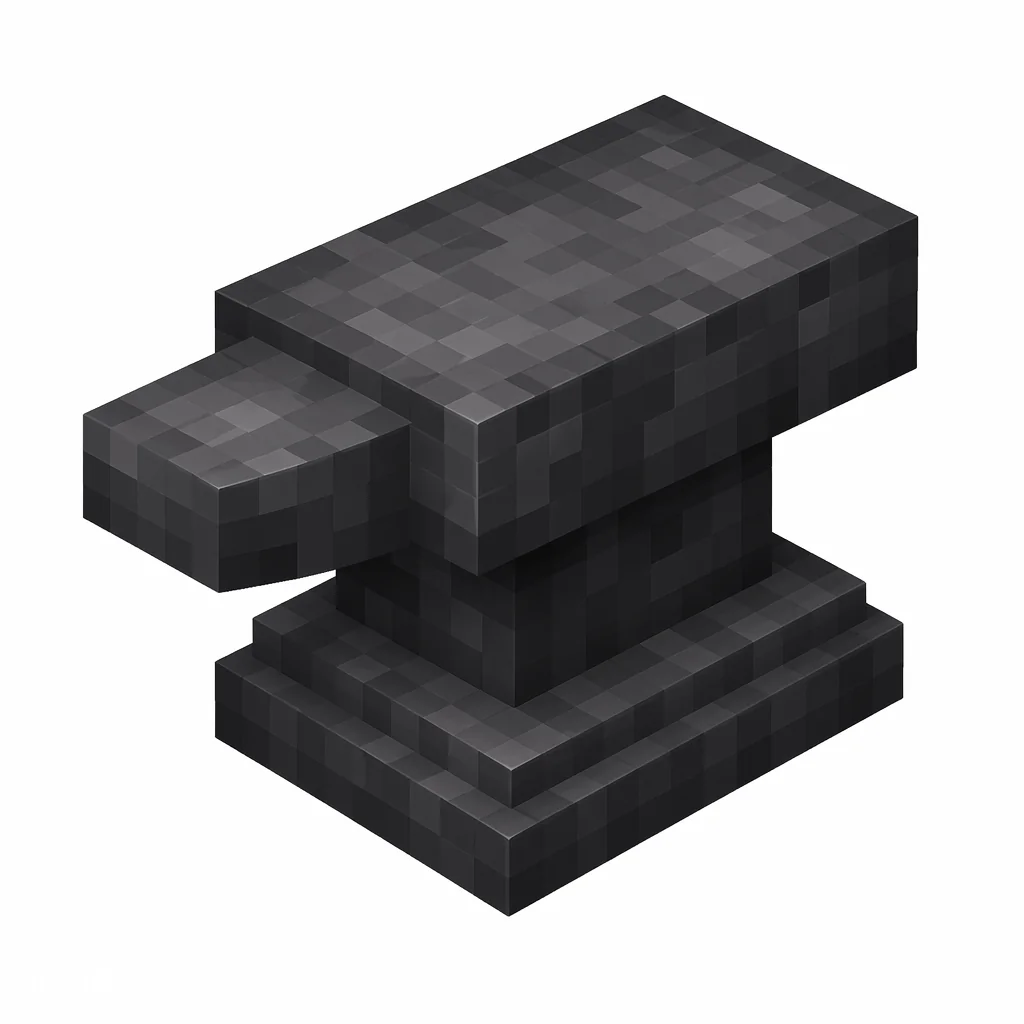 Pixel art illustration of a heavy dark gray iron anvil