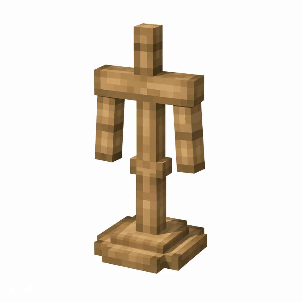 Pixel art illustration of a wooden armor stand with a round base and two arms