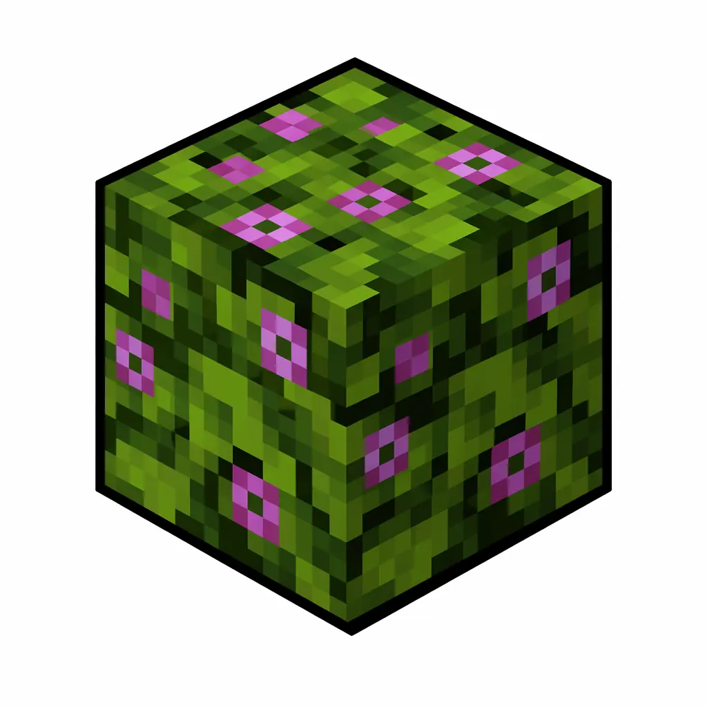 Pixel art illustration of an azalea leaves in chunky voxel game style