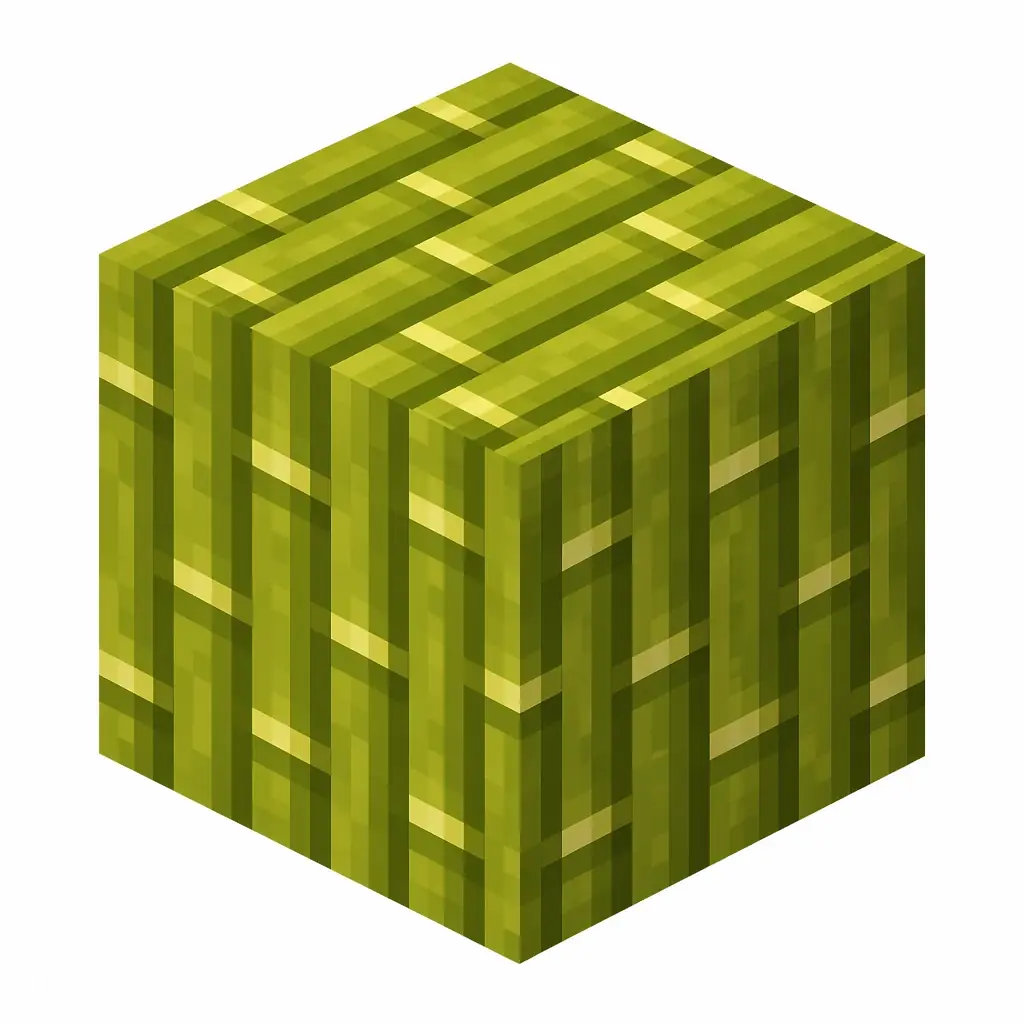 Pixel art illustration of a block of bamboo with yellow-green segmented bamboo stalks