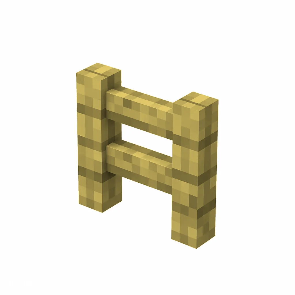 Pixel art illustration of a bamboo wooden fence with two posts and rails