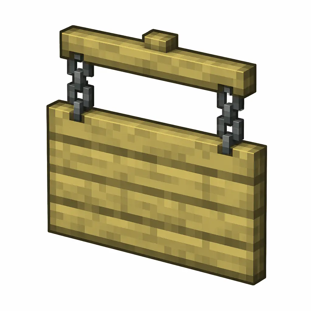 Pixel art illustration of a bamboo hanging sign board suspended from two gray metal chains