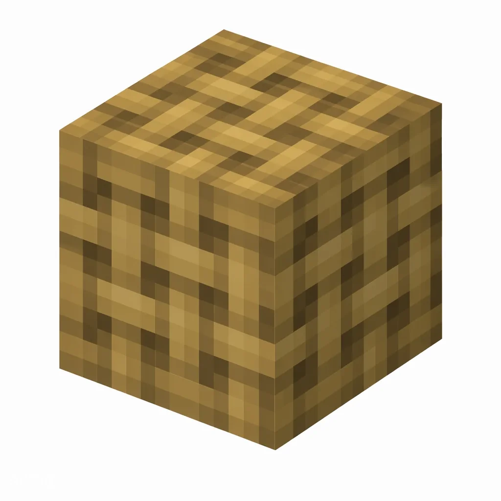 Pixel art illustration of a bamboo mosaic block with a woven yellow-tan bamboo strip pattern