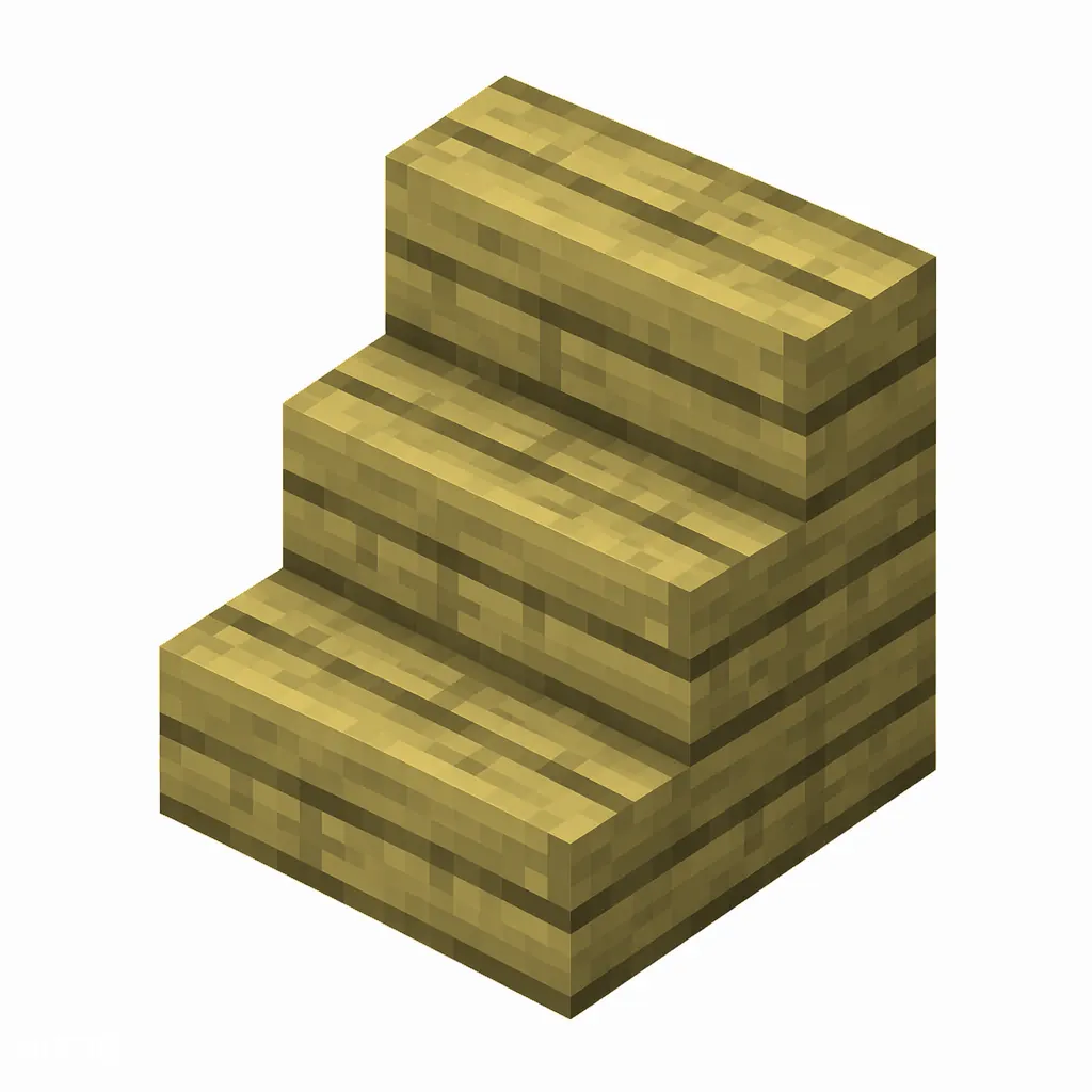 Pixel art illustration of an L-shaped bamboo wooden stairs block with visible wood grain