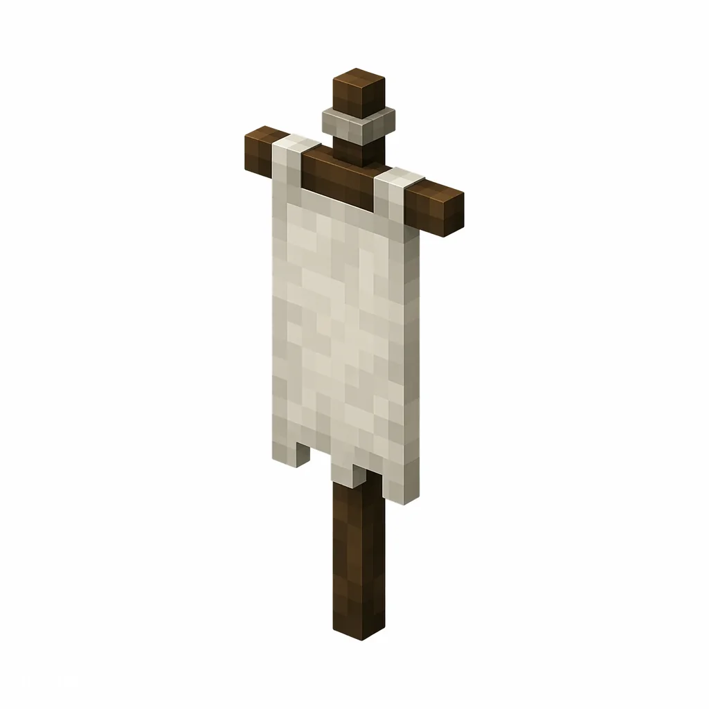 Pixel art illustration of a plain white banner flag hanging from a dark wooden pole