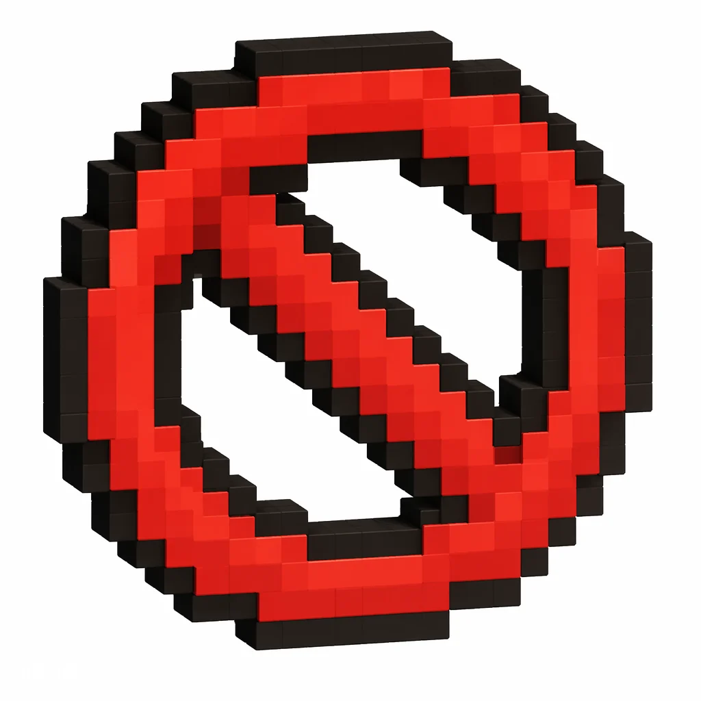 Pixel art illustration of a barrier icon, a red prohibition sign