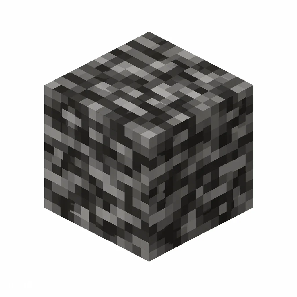 Pixel art illustration of a dark gray mottled bedrock block