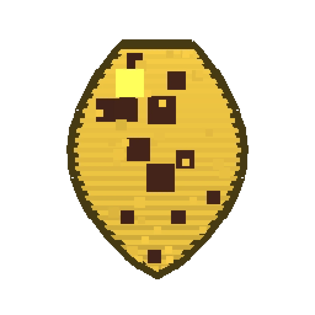 Pixel art illustration of a Bee Spawn Egg with a two-tone speckled shell