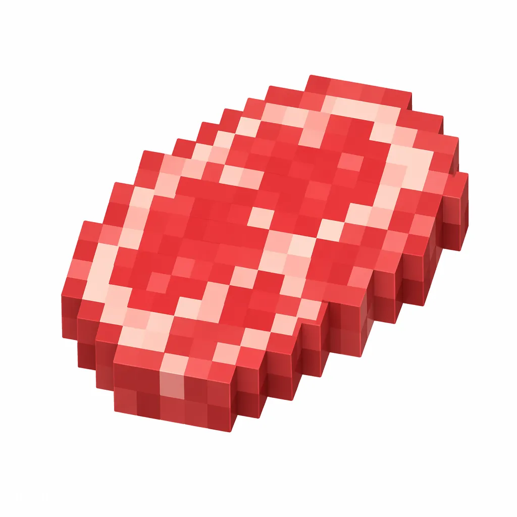 Pixel art illustration of a raw beef steak with pinkish-red marbled meat