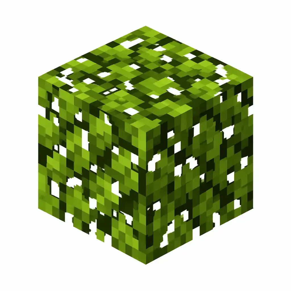 Pixel art illustration of a birch leaves block with light fresh green foliage
