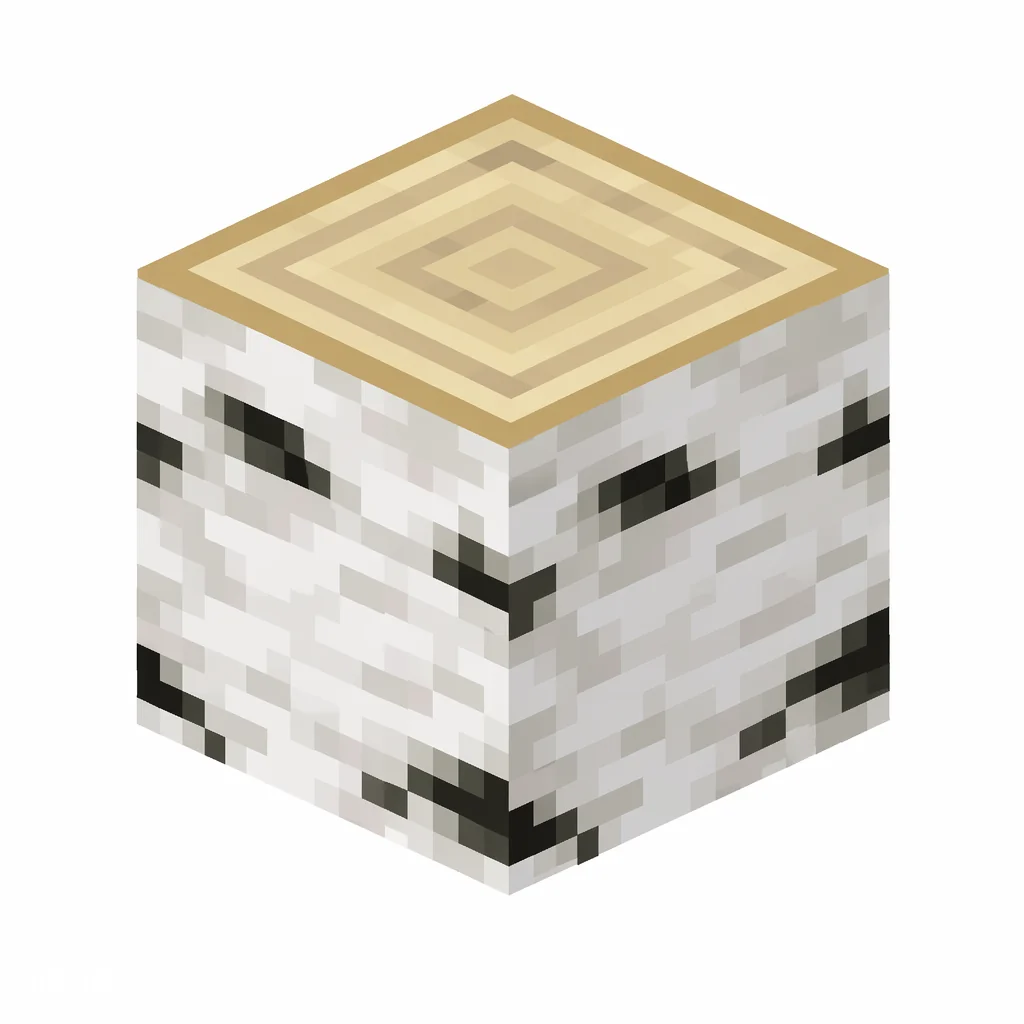 Pixel art illustration of a birch log block with white bark and black patches