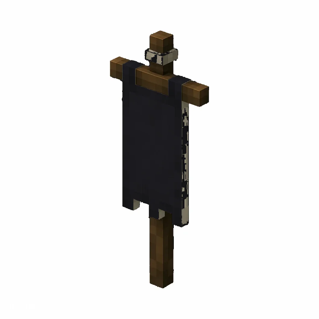 Pixel art illustration of a black banner hanging from a wooden pole