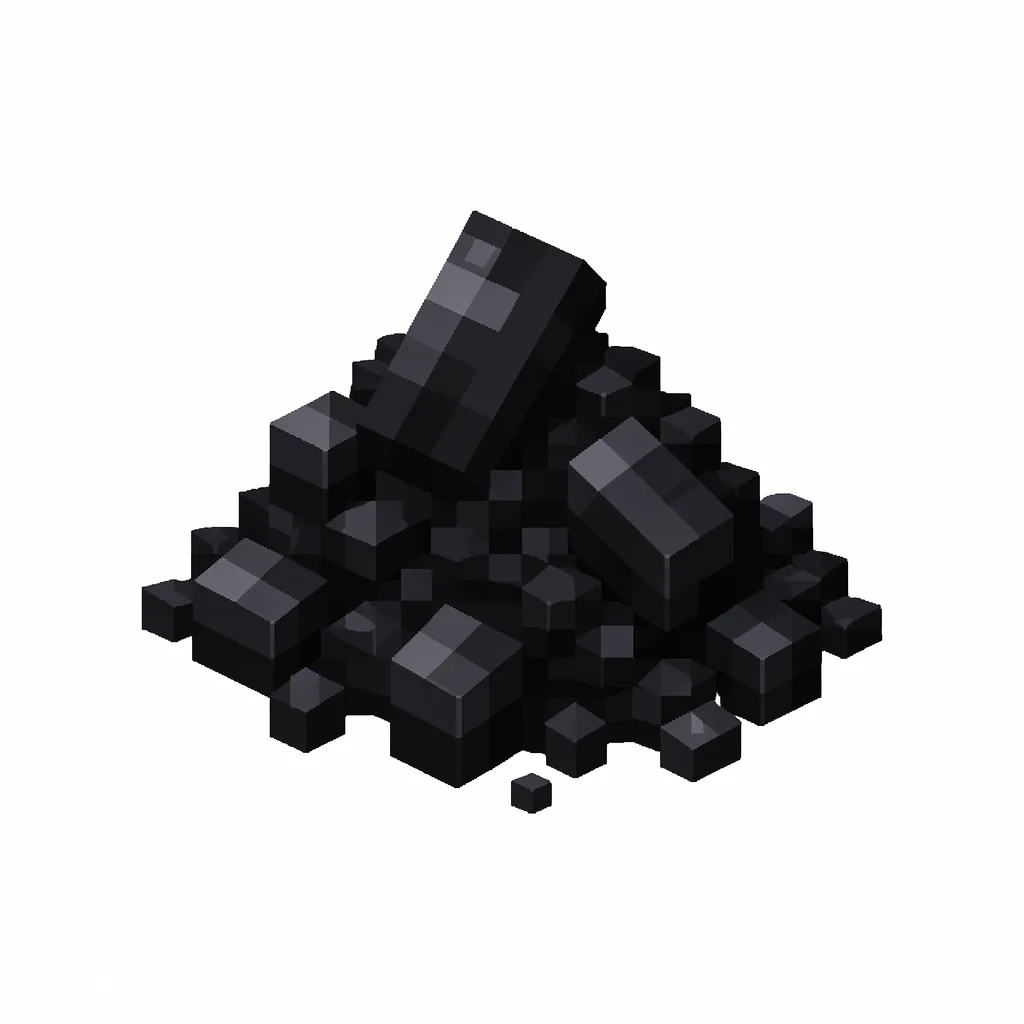 Pixel art illustration of a small pile of deep black dye powder with scattered grains