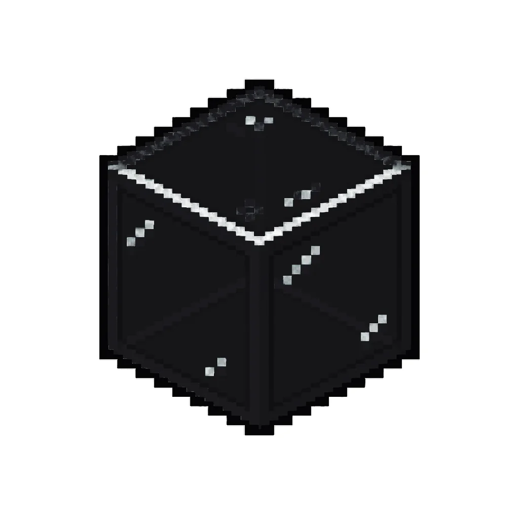 Pixel art illustration of a black stained glass block with a dark framed translucent black pane
