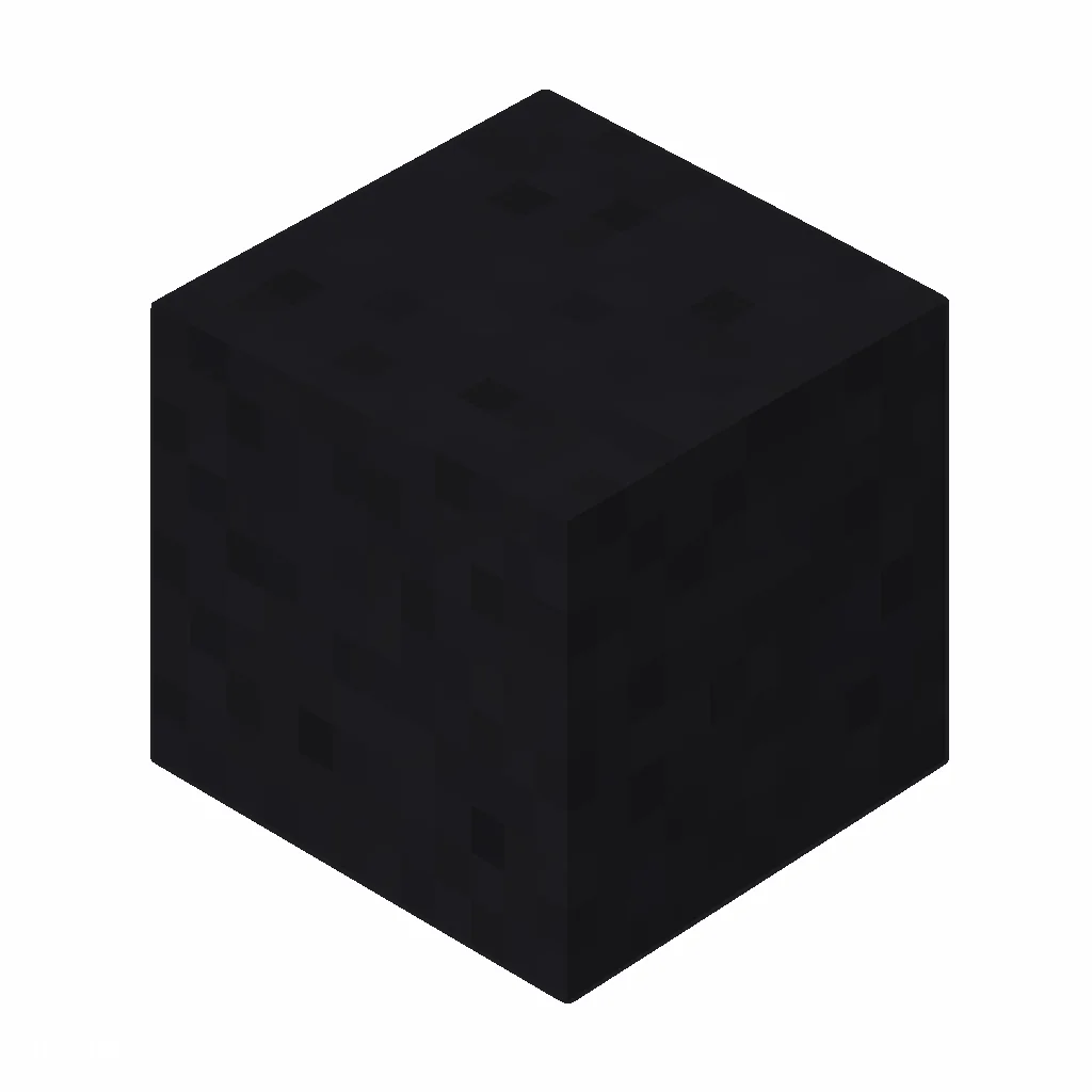 Pixel art illustration of a black terracotta block with a smooth matte black clay texture