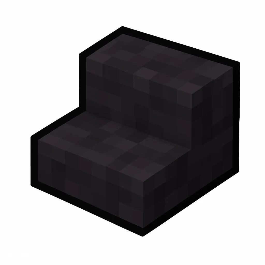 Pixel art illustration of a blackstone stairs, an L-shaped staircase block