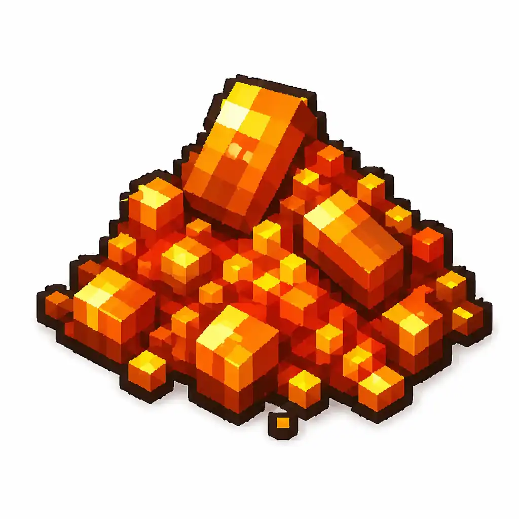 Pixel art illustration of a pile of blaze powder with glowing orange-yellow grains