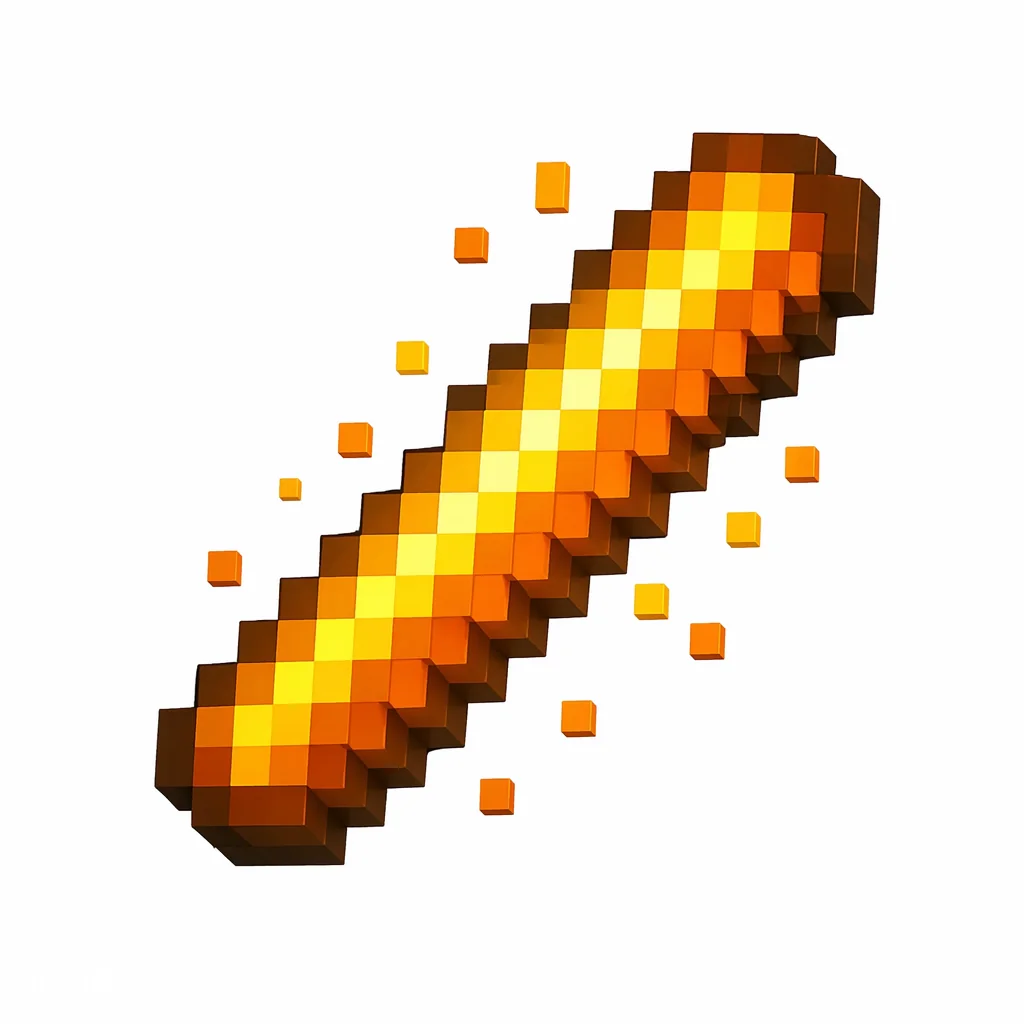 Pixel art illustration of a blaze rod glowing golden-orange with ember particles