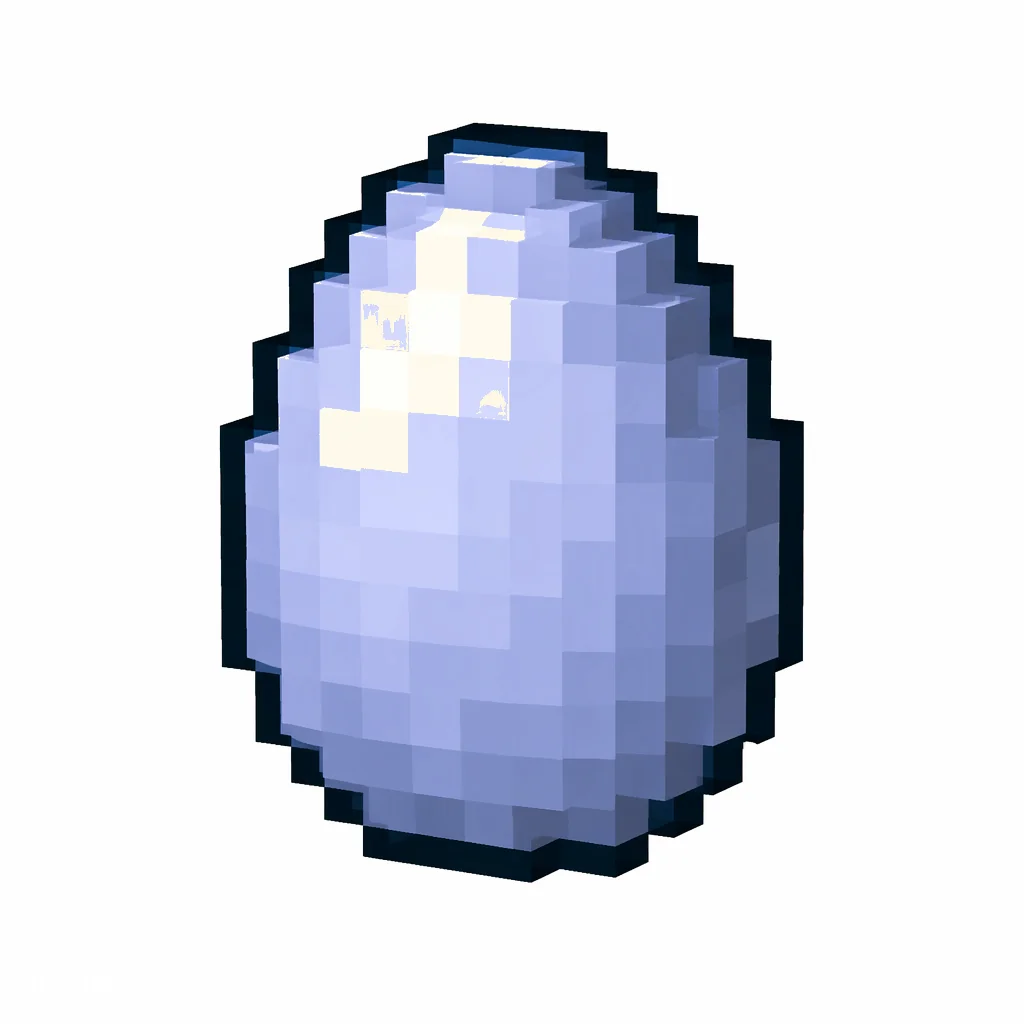 Pixel art illustration of a blue egg in chunky voxel game style