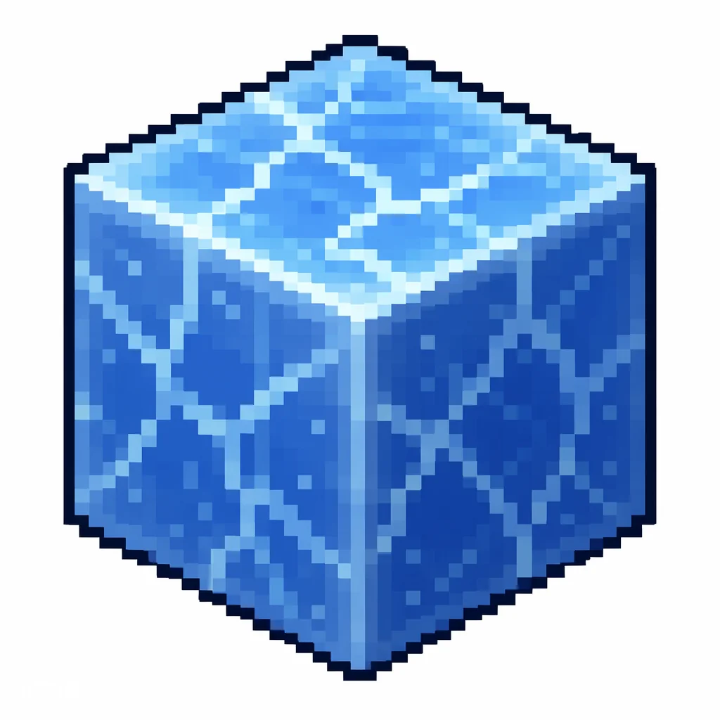 Pixel art illustration of a blue ice in chunky voxel game style