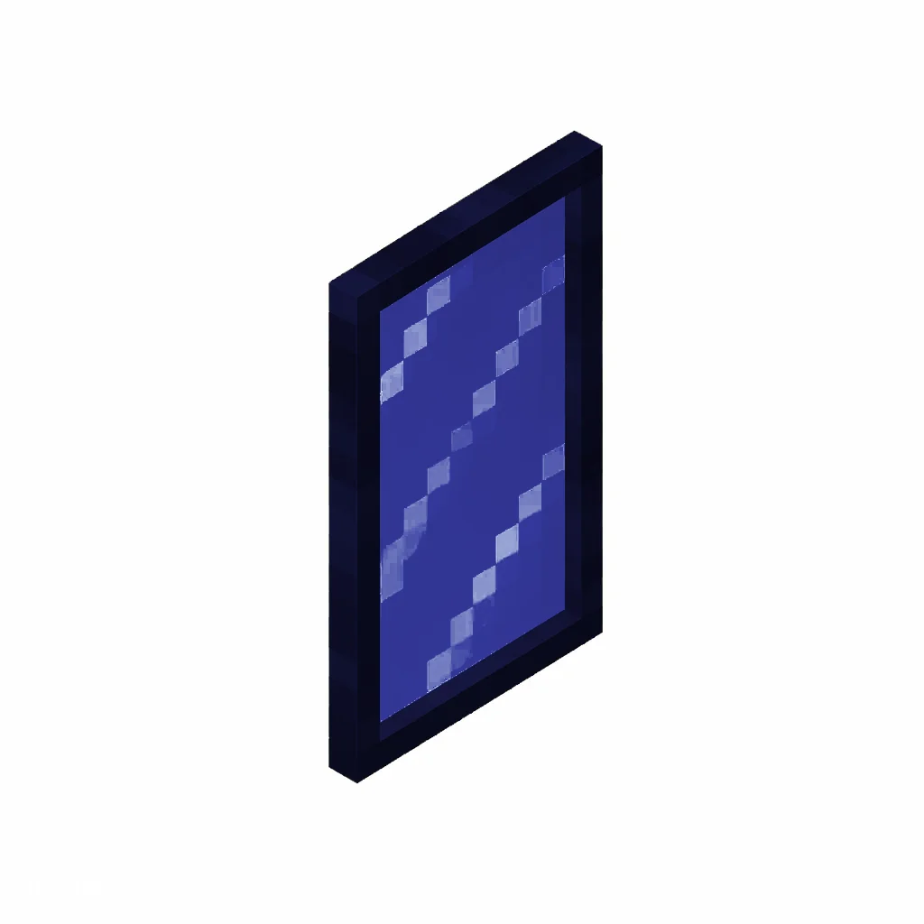 Pixel art illustration of a blue stained glass pane, a thin tinted transparent panel