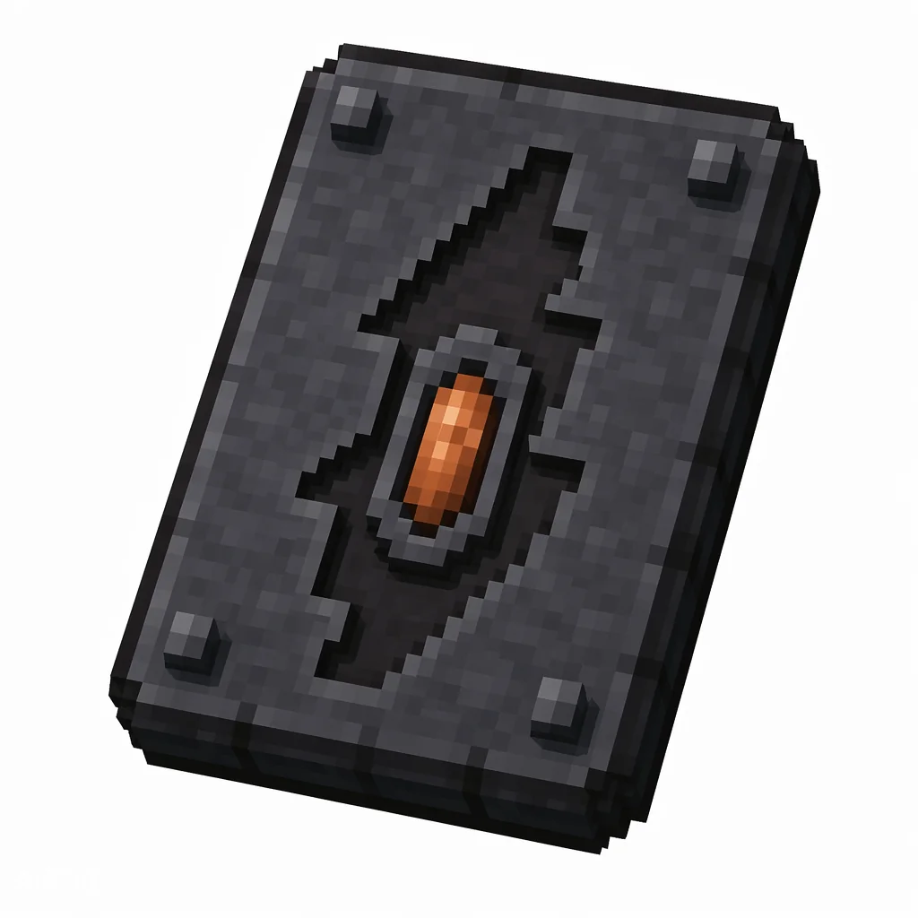 Pixel art illustration of a dark stone smithing template tablet carved with a lightning bolt