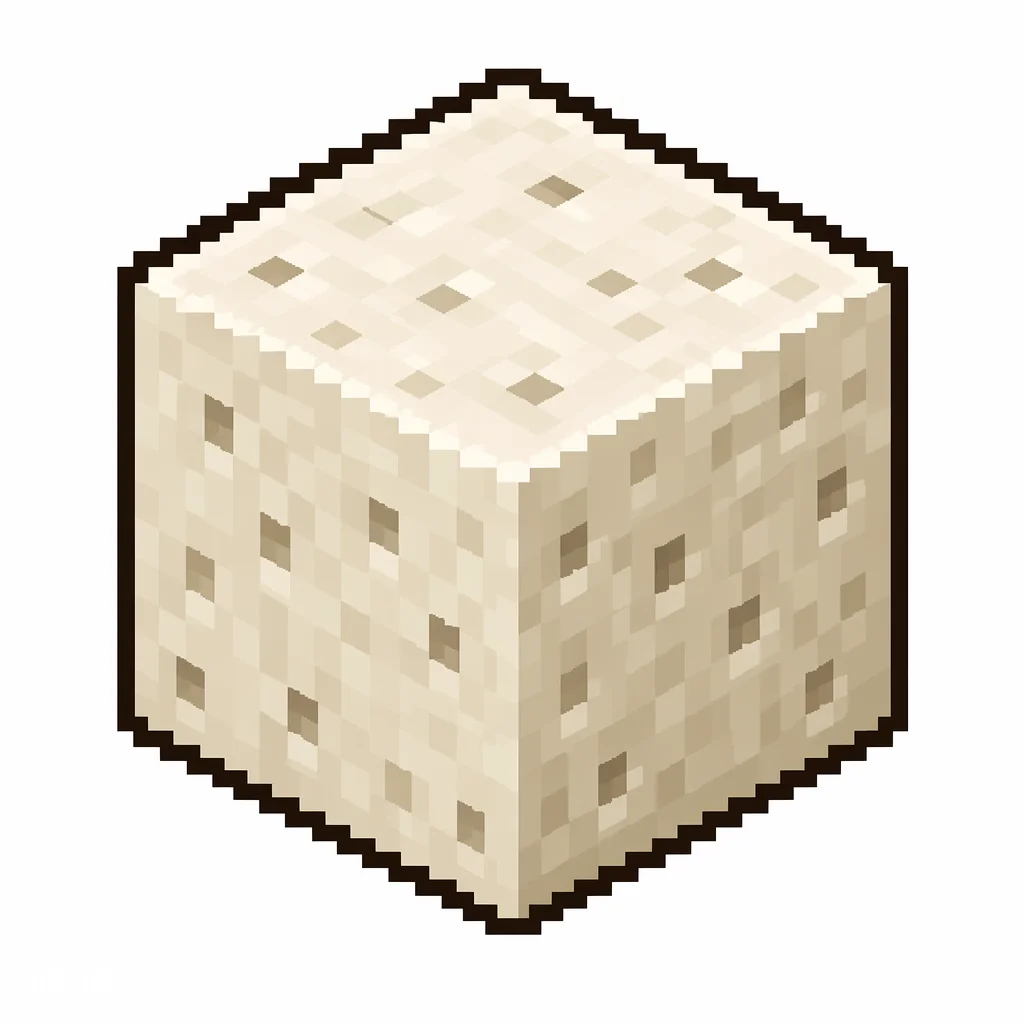 Pixel art illustration of a bone block in chunky voxel game style