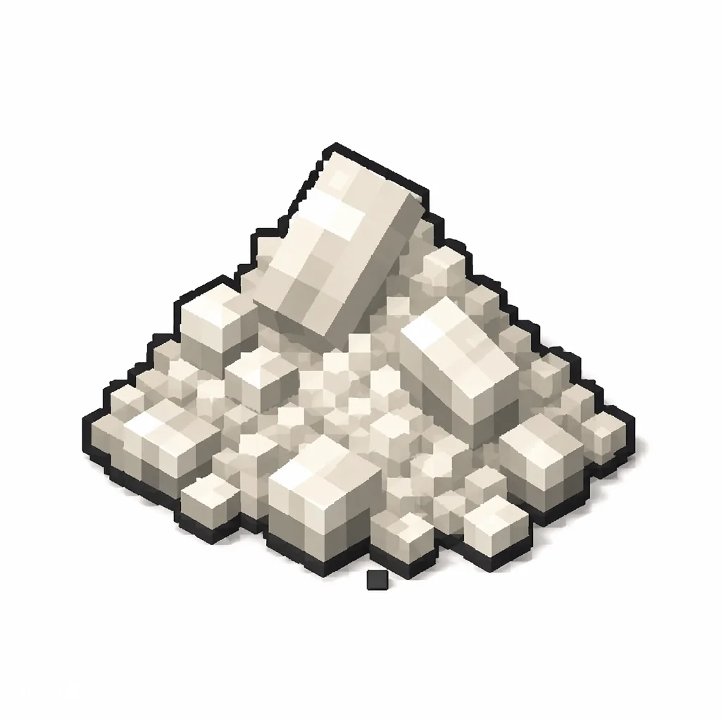 Pixel art illustration of a pile of fine white bone meal powder
