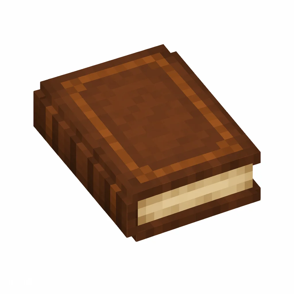 Pixel art illustration of a closed brown leather book