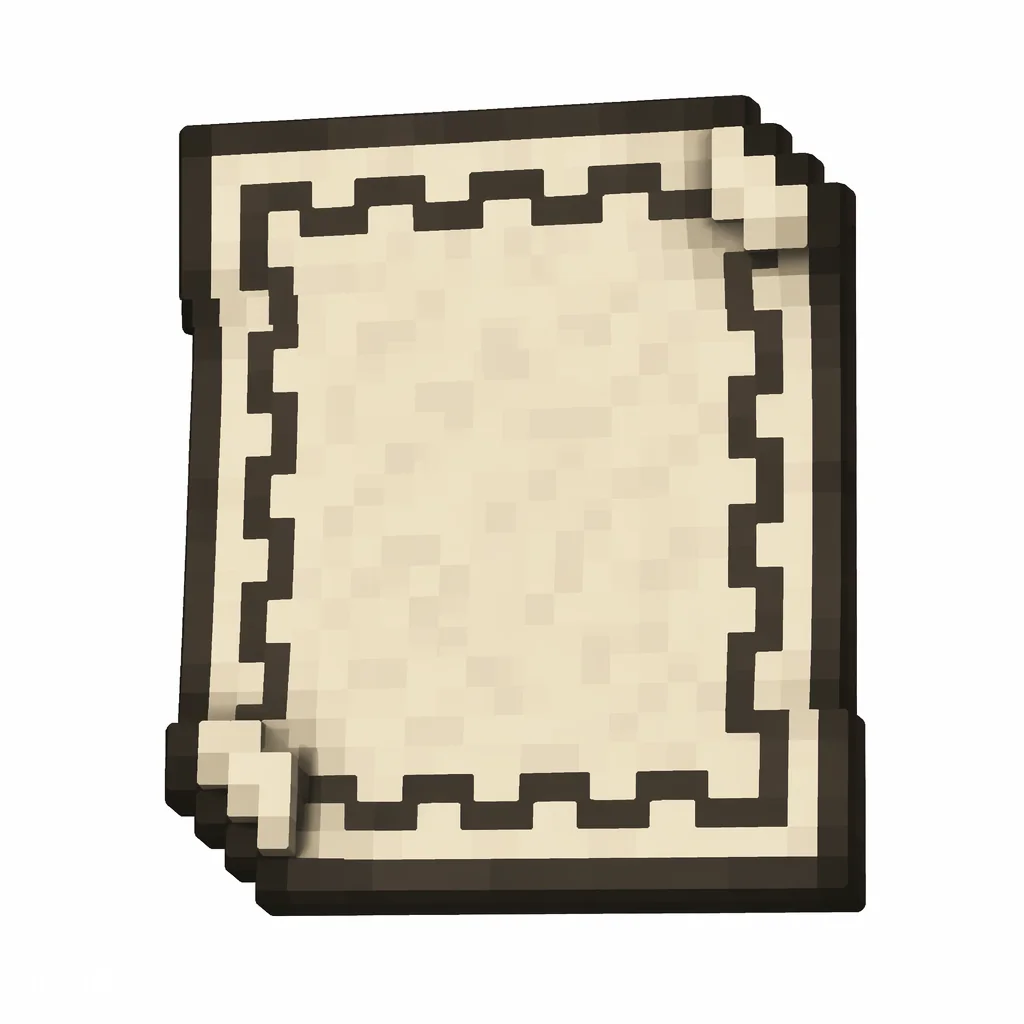 Pixel art illustration of a paper banner pattern printed with a zigzag border frame emblem