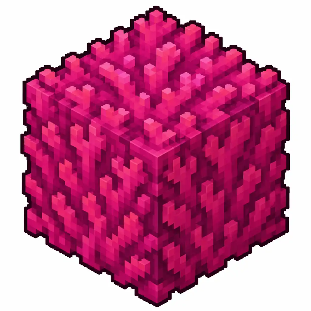 Pixel art illustration of a solid cube block of pink coral with a bumpy texture
