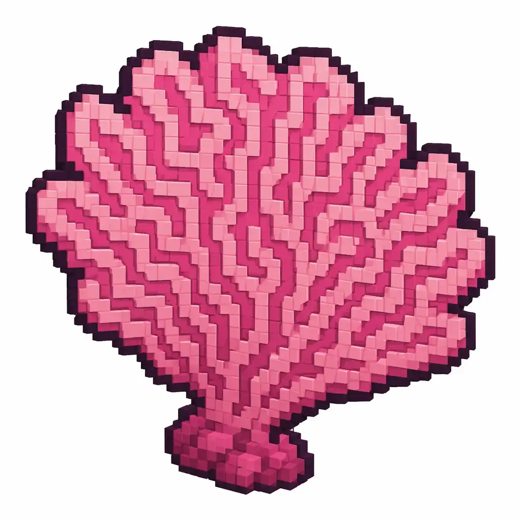 Pixel art illustration of a flat pink coral fan, a fan-shaped living coral frond