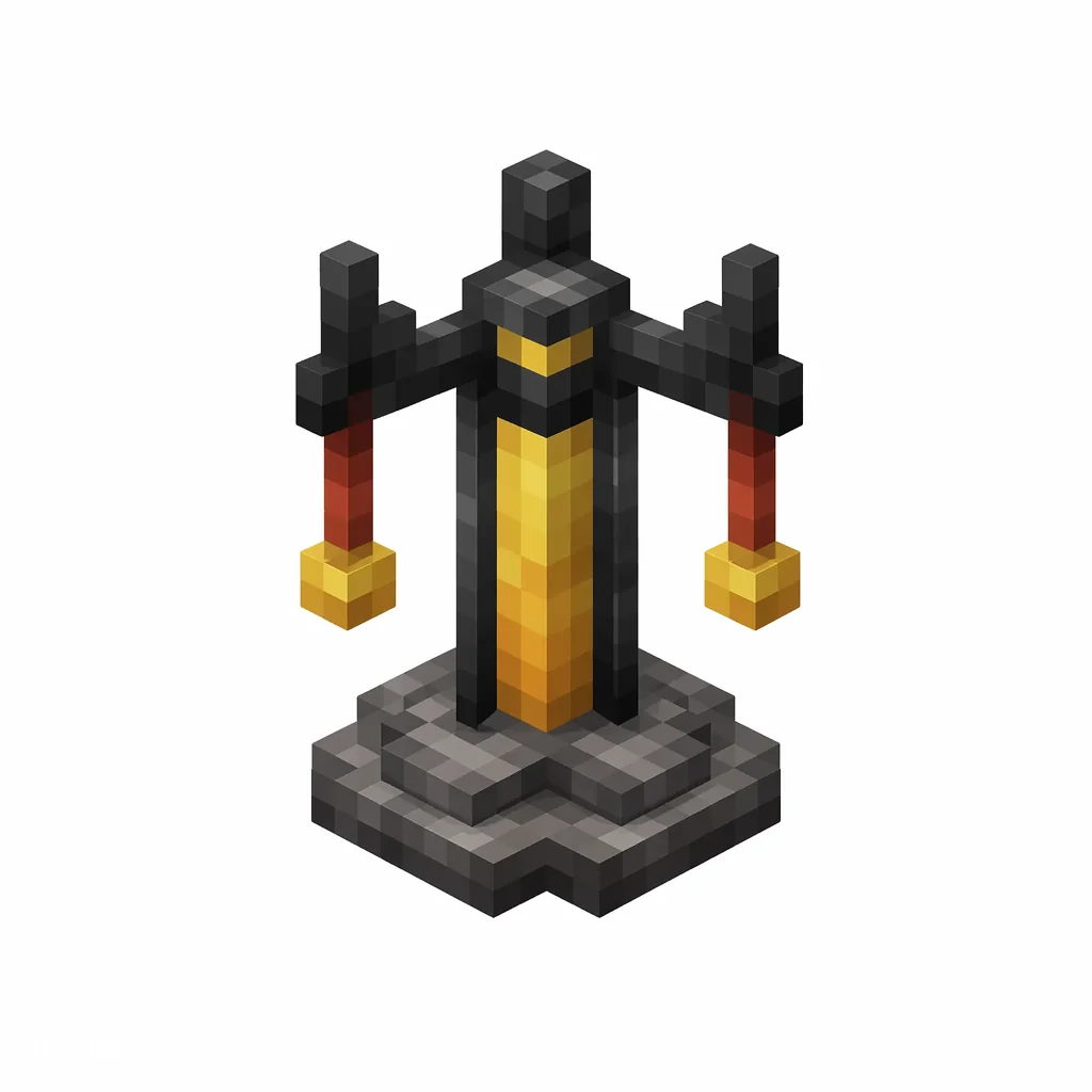 Pixel art illustration of a brewing stand with a golden blaze rod core on a stone base