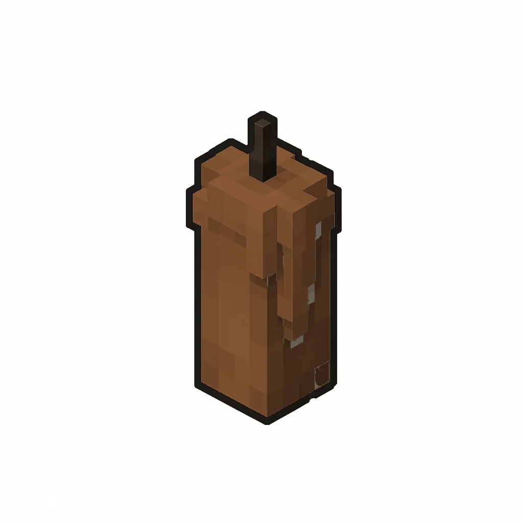 Pixel art illustration of an unlit brown candle with soft wax drips and a dark wick