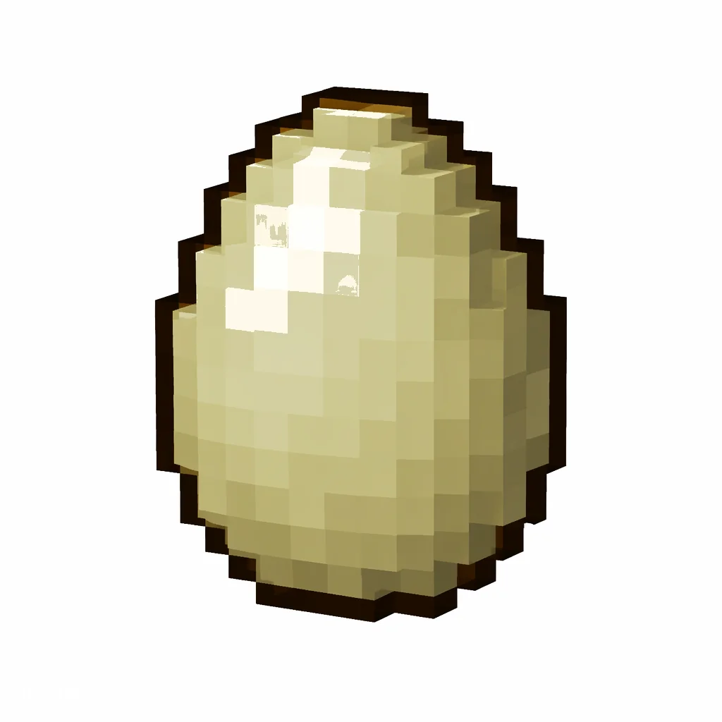 Pixel art illustration of a brown egg in chunky voxel game style
