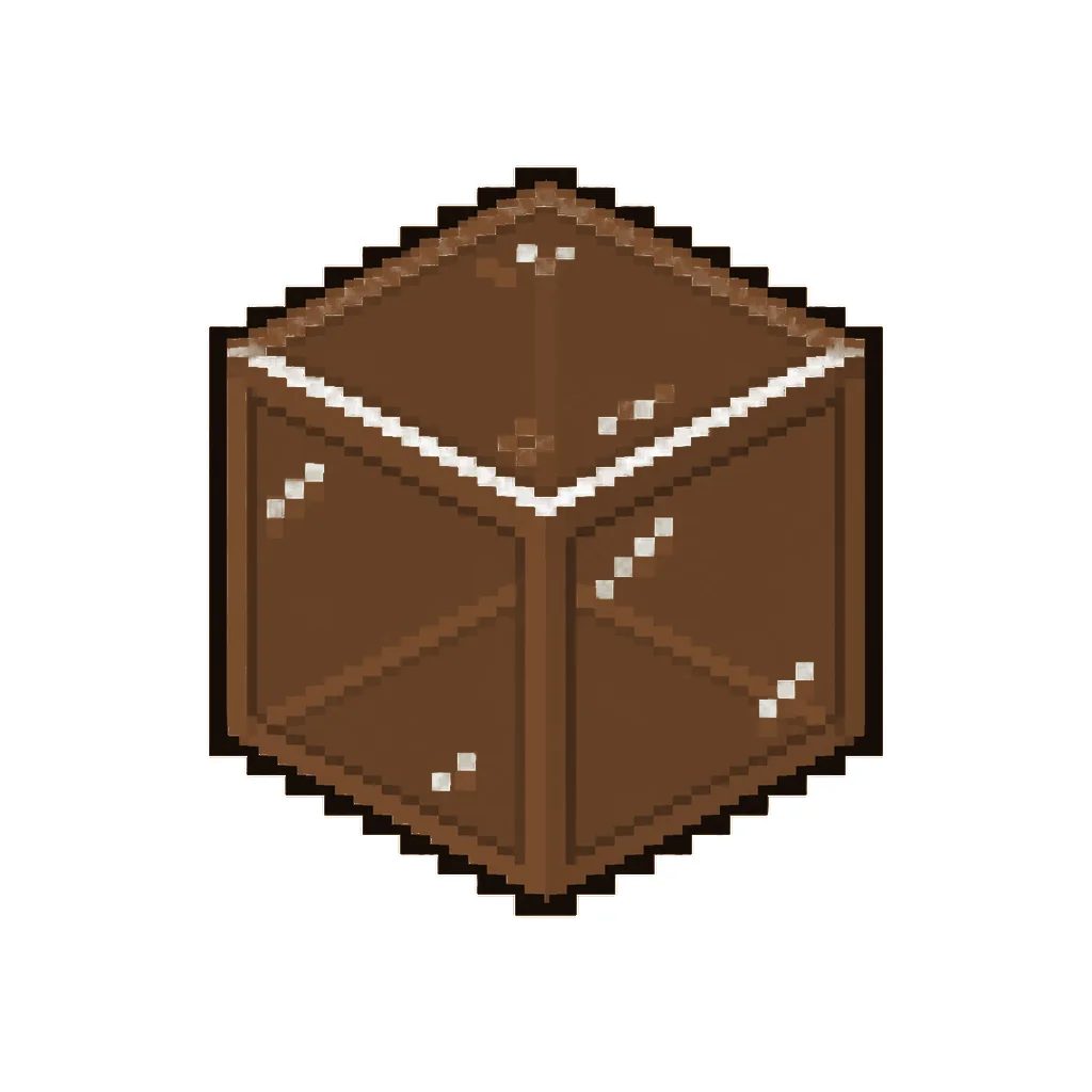 Pixel art illustration of a brown stained glass block with a dark framed translucent brown pane