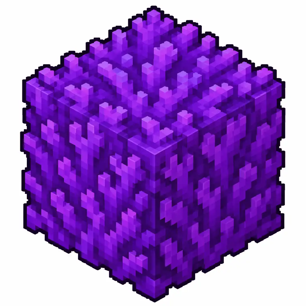 Pixel art illustration of a solid cube block of purple coral with a bumpy texture