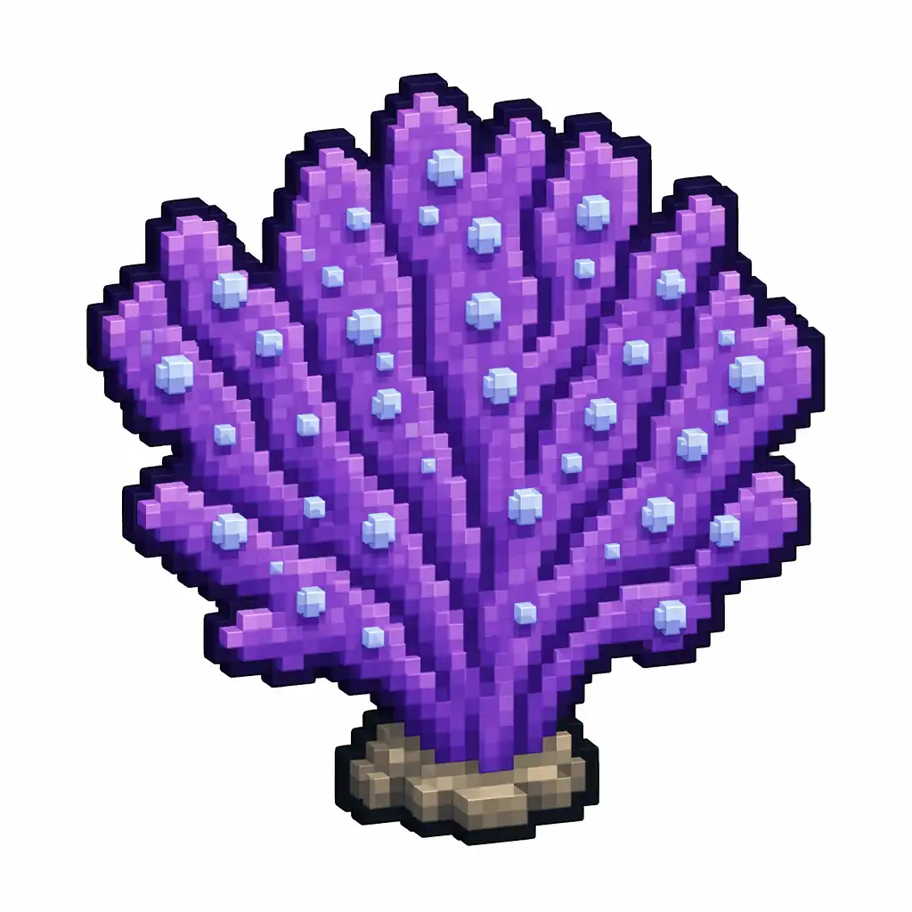 Pixel art illustration of a flat purple coral fan, a fan-shaped living coral frond