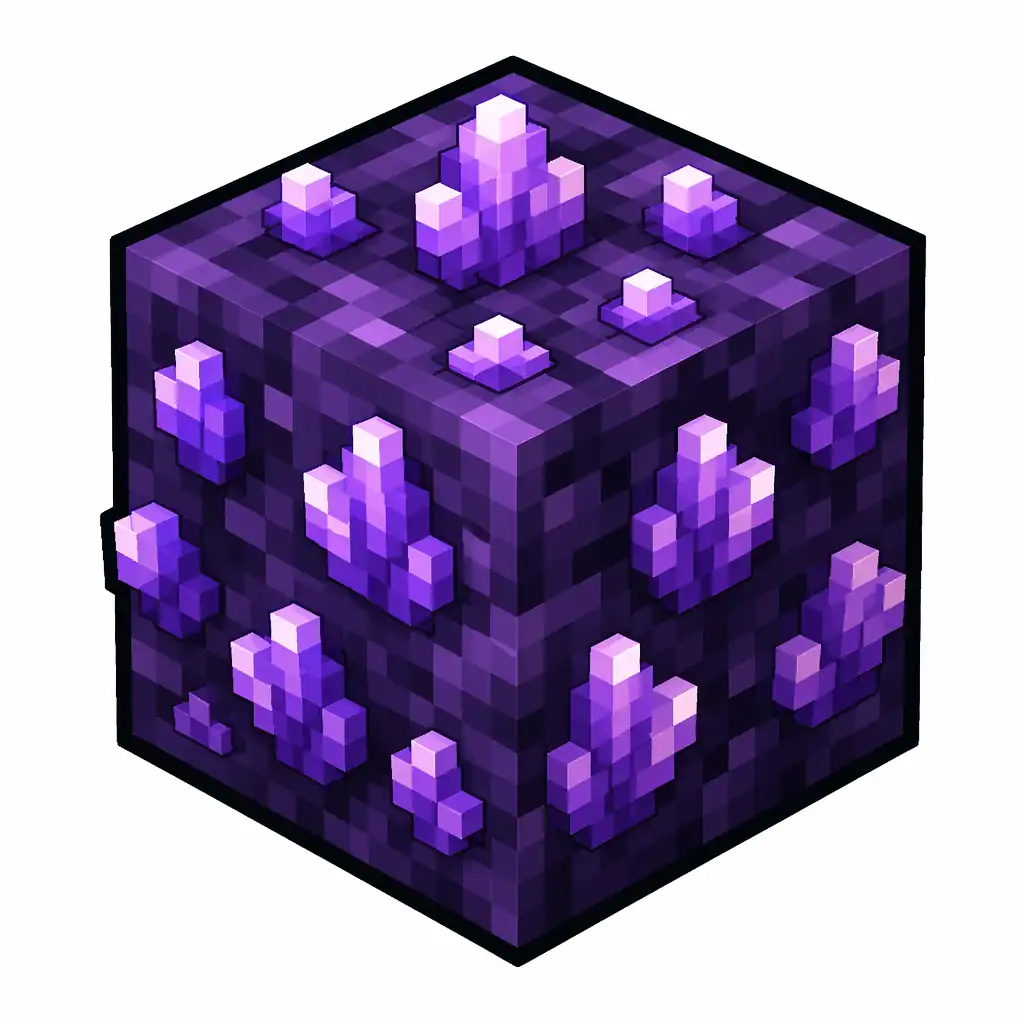 Pixel art illustration of a budding amethyst in chunky voxel game style
