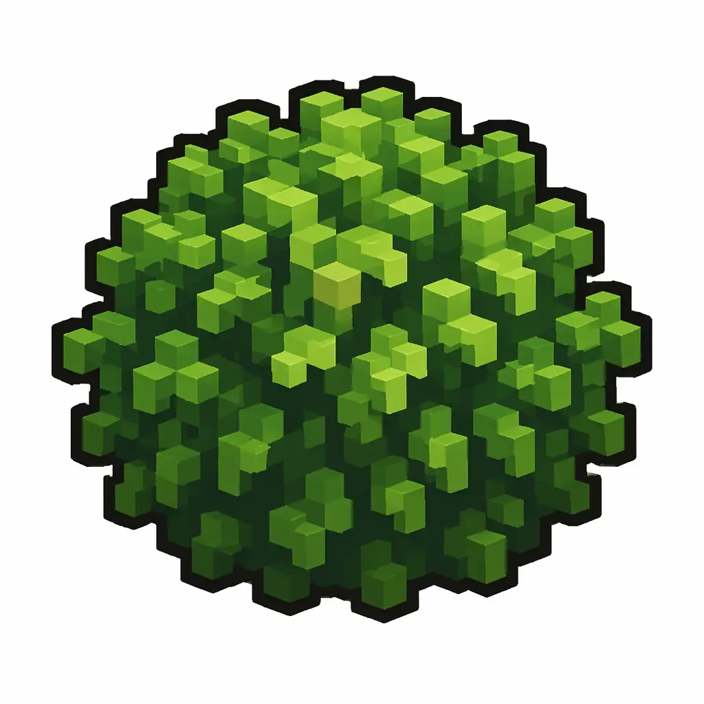 Pixel art illustration of a bush in chunky voxel game style