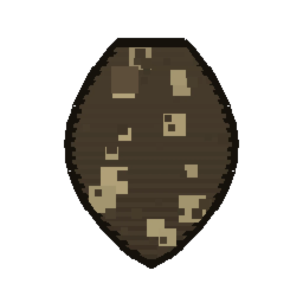 Pixel art illustration of a camel husk spawn egg with a two-tone speckled shell