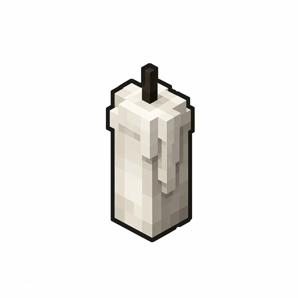 Pixel art illustration of an unlit white candle with soft wax drips and a dark wick