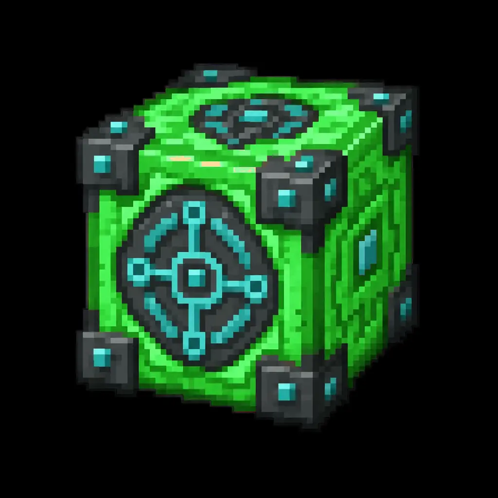 Pixel art illustration of a green chain command block