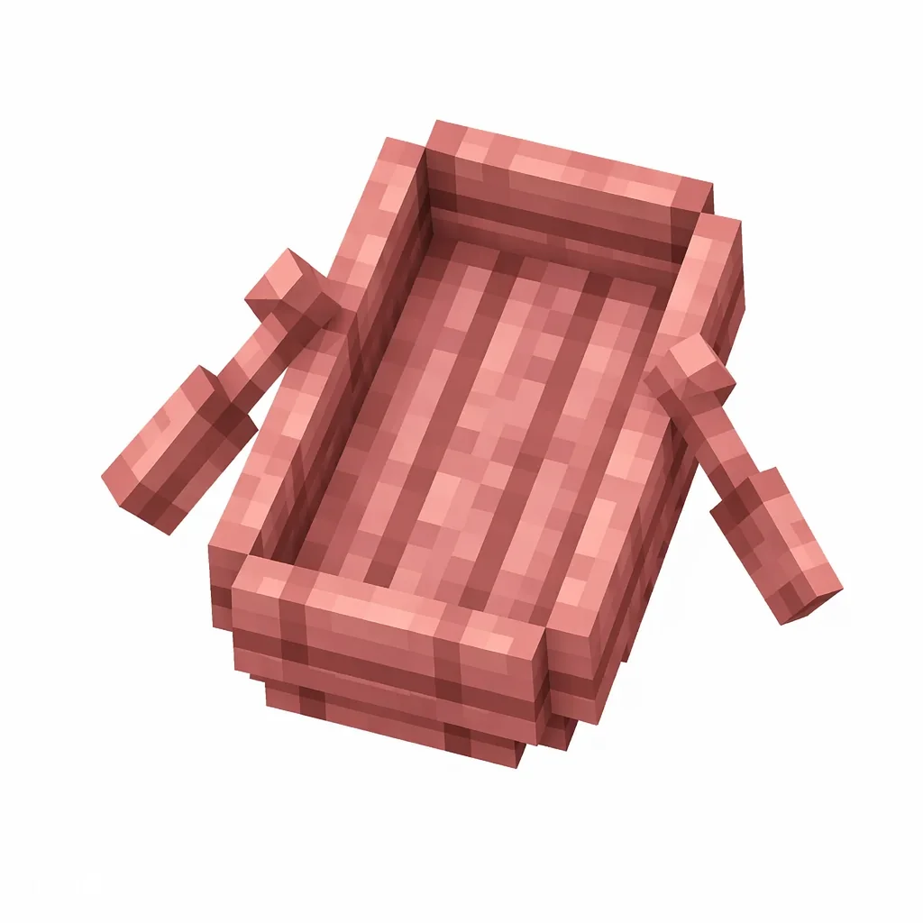 Pixel art illustration of a soft pink cherry wood boat with two paddles